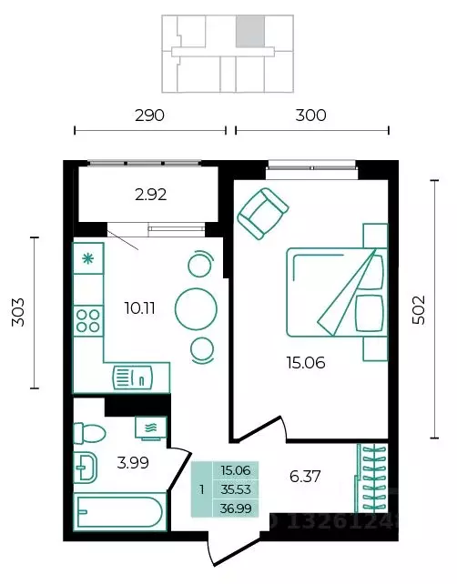 1-к кв. Адыгея, Майкопский район, пос. Тульский  (36.99 м) - Фото 1