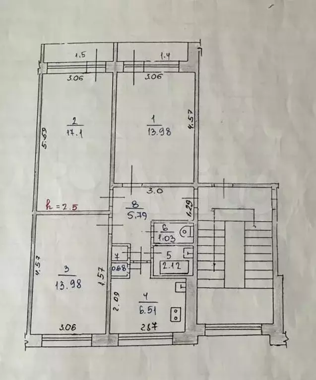 3-к. квартира, 61,2 м, 2/5 эт. - Фото 0