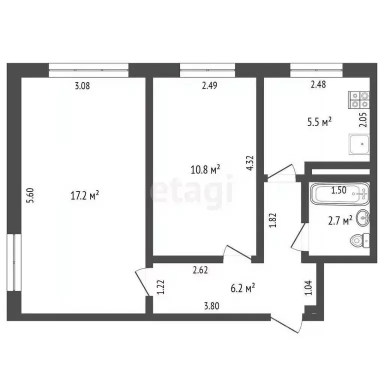 2-к кв. Калининградская область, Калининград ул. 1812 года, 79 (42.4 ... - Фото 2