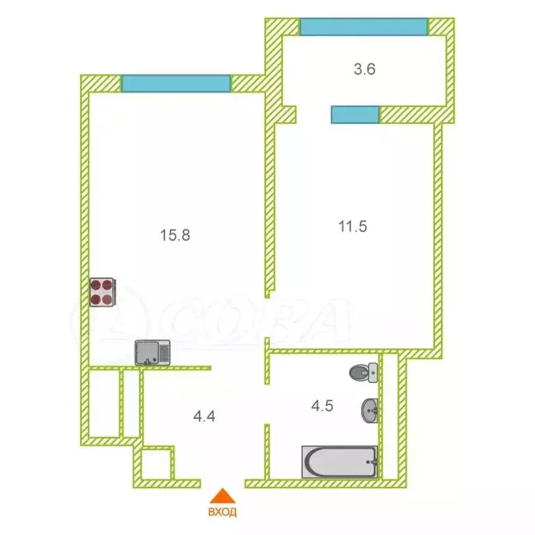1-комнатная квартира: Тюмень, улица Разведчика Кузнецова, 16 (36.2 м) - Фото 0