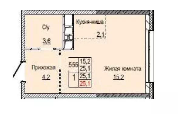 Студия Московская область, Долгопрудный Заводская ул., 2 (25.1 м) - Фото 0