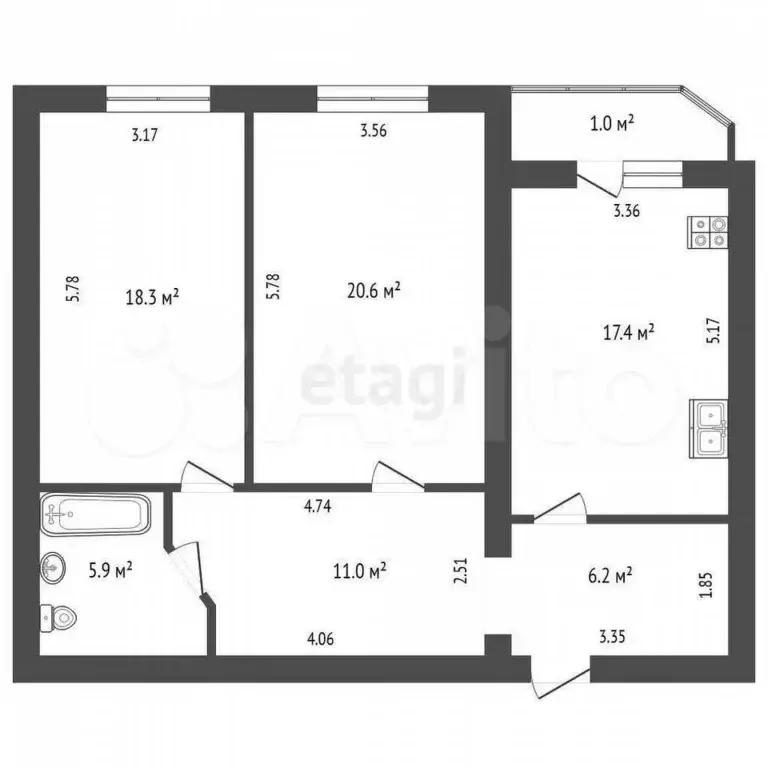 2-к. квартира, 79 м, 4/10 эт. - Фото 0