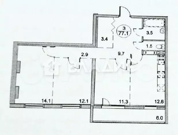 3-к. квартира, 77,1 м, 12/21 эт. - Фото 0