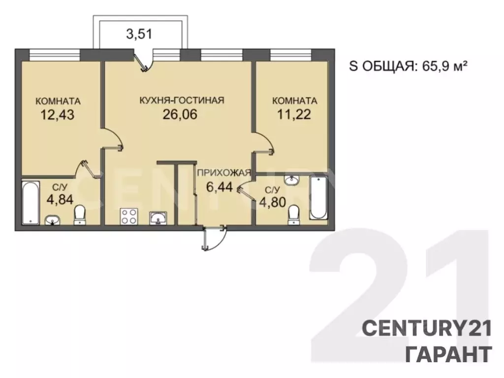 2-к кв. Санкт-Петербург просп. Героев, 33с1 (65.9 м) - Фото 2