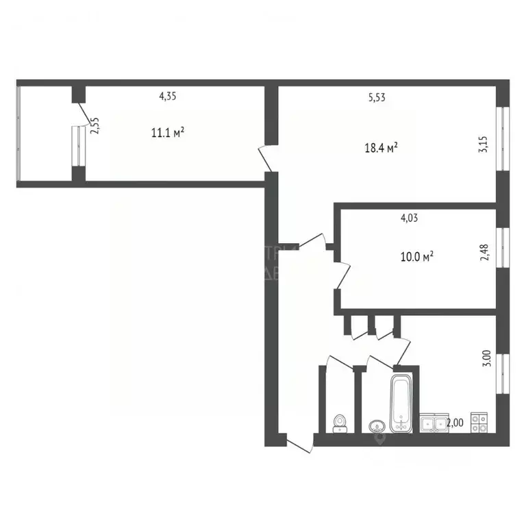 3-к кв. Тюменская область, Тюмень ул. Республики, 196 (58.0 м) - Фото 1