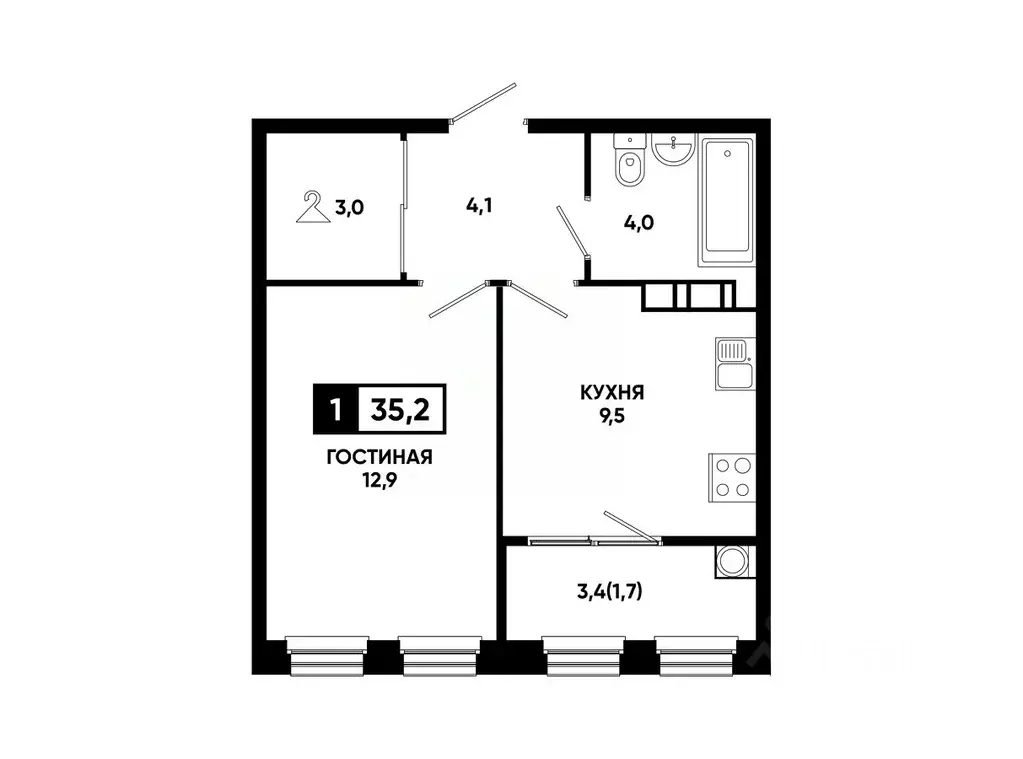 1-к кв. Ставропольский край, Ставрополь ул. Доваторцев, 179 (35.2 м) - Фото 0