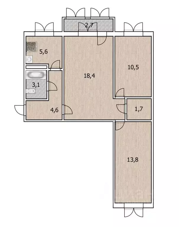 3-к кв. Башкортостан, Уфа Революционная ул., 92/1 (58.5 м) - Фото 1