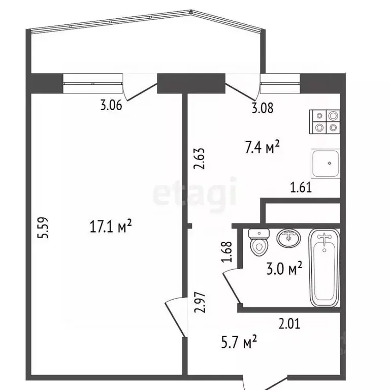 1-к кв. Крым, с. Ленинское ул. Ленина, 58 (33.2 м) - Фото 2
