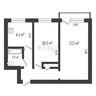 2-комнатная квартира: Салават, улица Калинина, 19 (43.8 м) - Фото 1