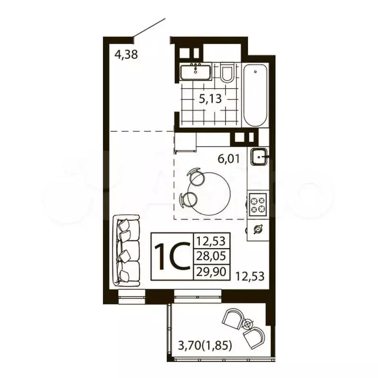Квартира-студия, 29,9 м, 8/24 эт. - Фото 0
