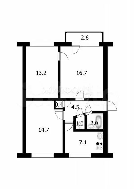 3-к. квартира, 60 м, 4/5 эт. - Фото 0