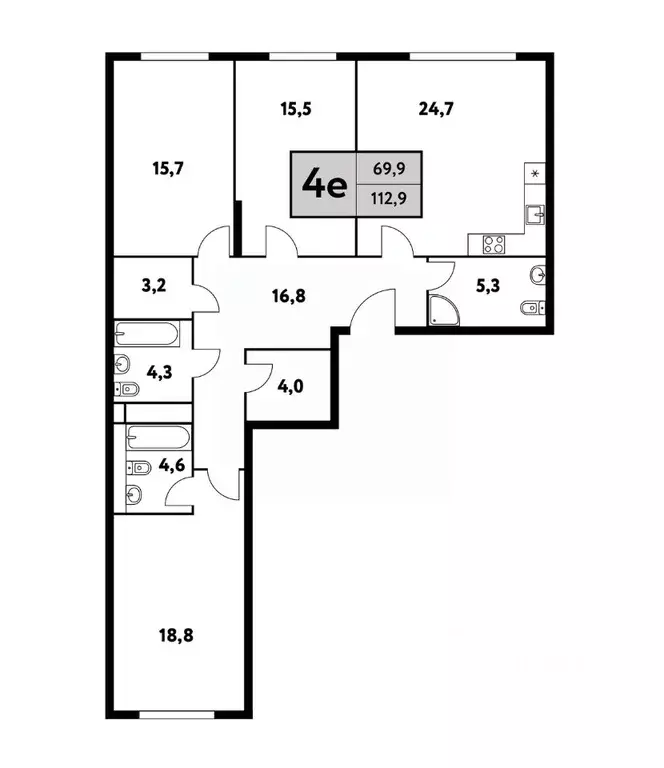 4-к кв. Москва Фестивальная ул., 15К4 (112.9 м) - Фото 0