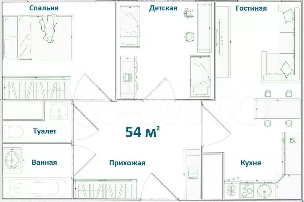 2-к. квартира, 54 м, 9/11 эт. - Фото 0