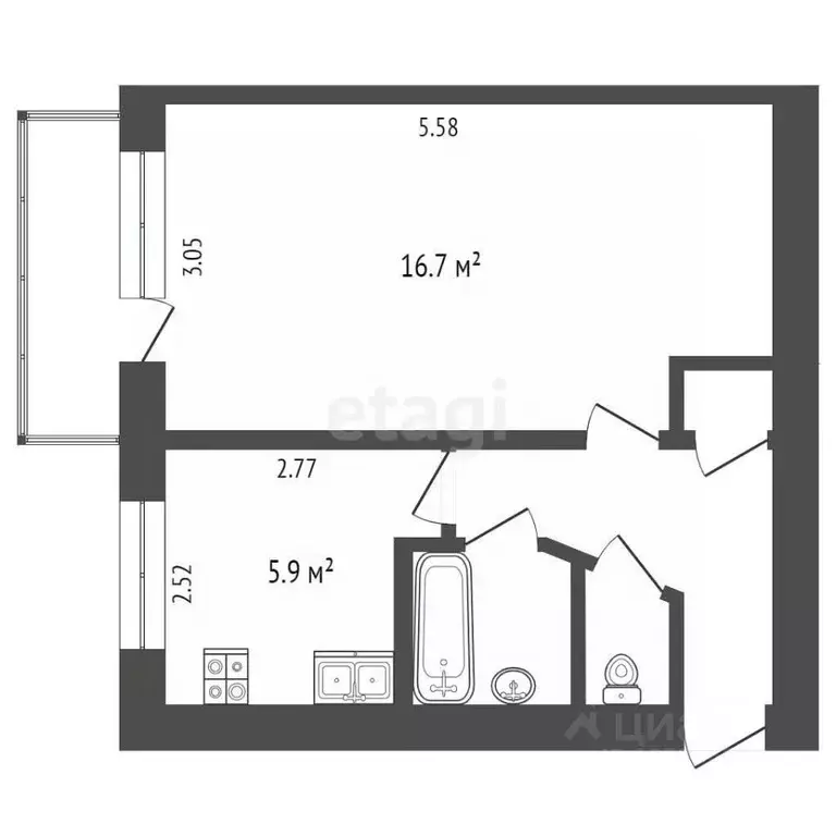1-к кв. Калужская область, Калуга Тепличная ул., 3 (30.5 м) - Фото 2