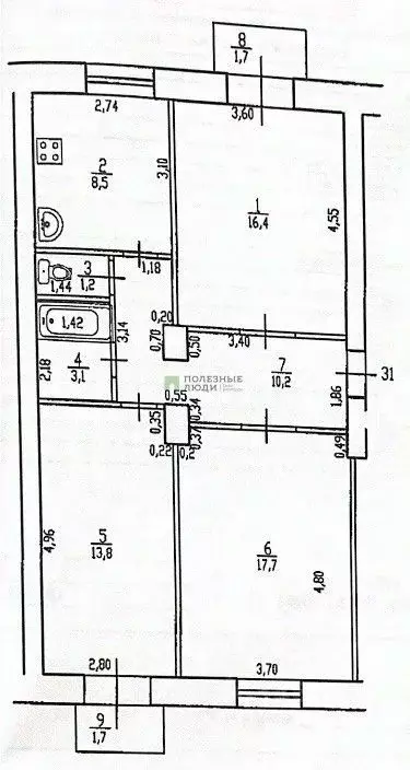 3-к кв. Башкортостан, Уфа Первомайская ул., 31 (70.9 м) - Фото 1