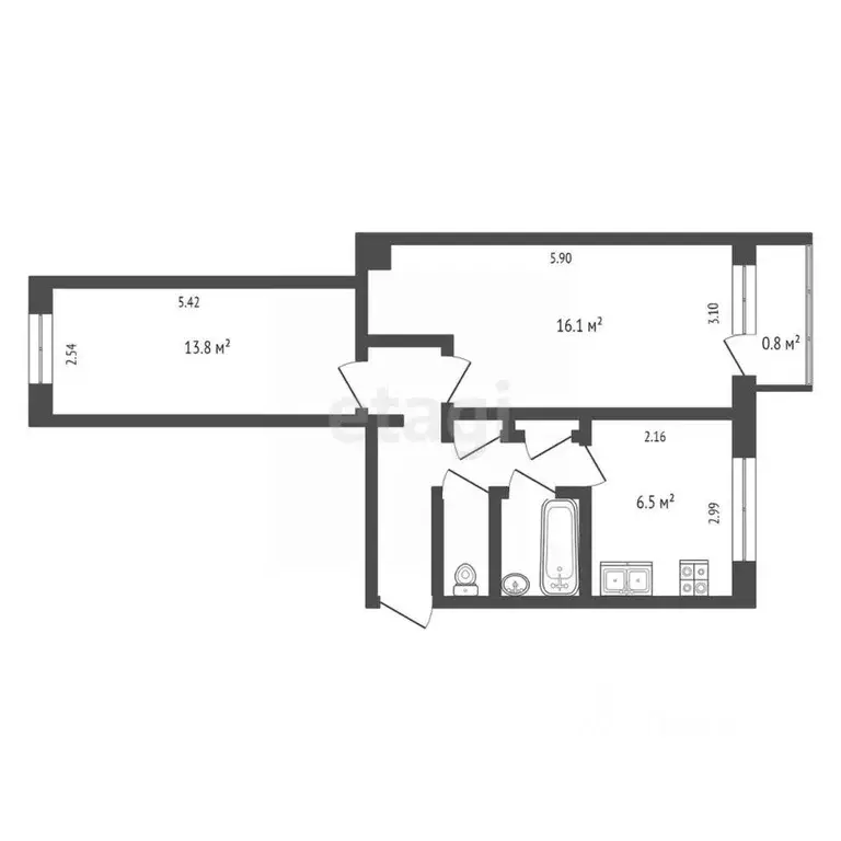 2-к кв. Калужская область, Калуга ул. Стеклянников Сад, 44 (47.9 м) - Фото 2