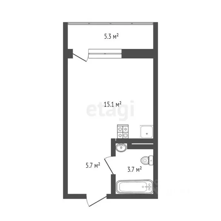 Студия Тюменская область, Тюмень Интернациональная ул., 199А (29.8 м) - Фото 1