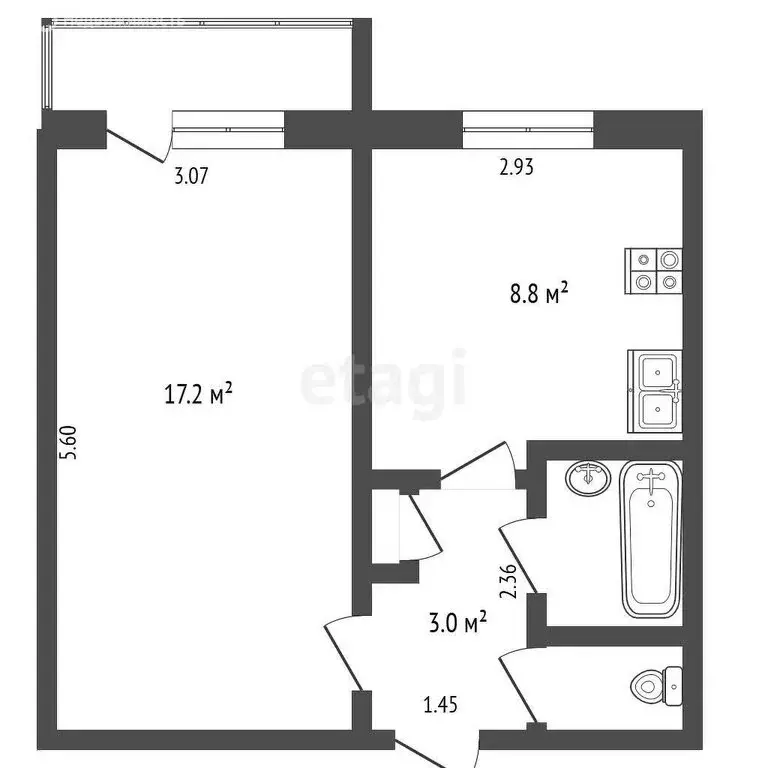 1-комнатная квартира: Клин, Талицкий проезд, 61 (33.2 м) - Фото 0