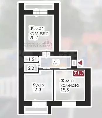 2-к. квартира, 71,1 м, 8/10 эт. - Фото 0