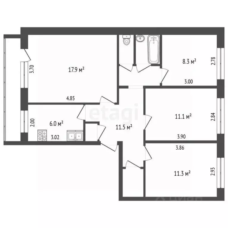 4-к кв. Татарстан, Набережные Челны пос. ЗЯБ, ул. Маршала Жукова, 20 ... - Фото 2