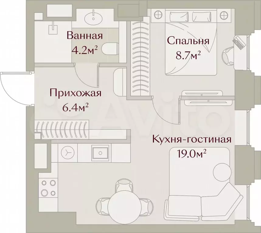 1-к. квартира, 38,3 м, 5/8 эт. - Фото 1