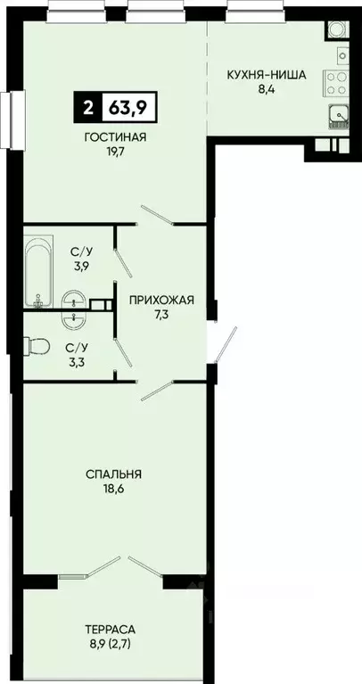 2-к кв. Ставропольский край, Кисловодск городской округ, пос. ... - Фото 1