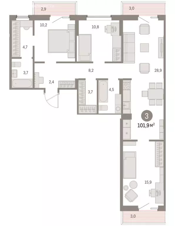 3-комнатная квартира: Курган, жилой район Центральный, ЖК Дом Кино ... - Фото 2