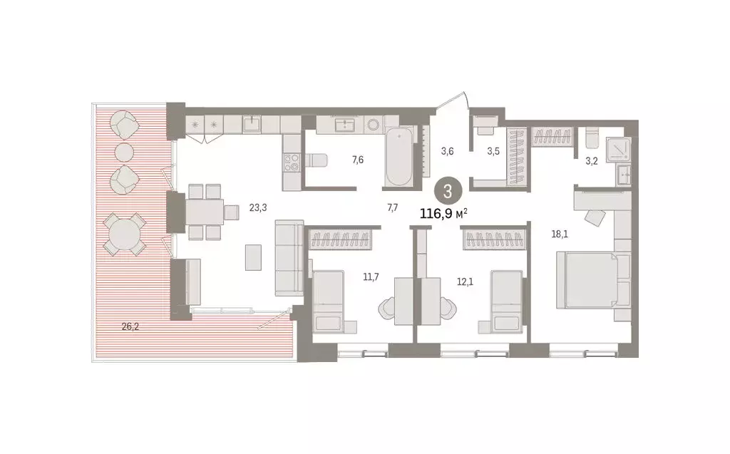 3-комнатная квартира: Пермь, микрорайон Крохалева (116.94 м) - Фото 2