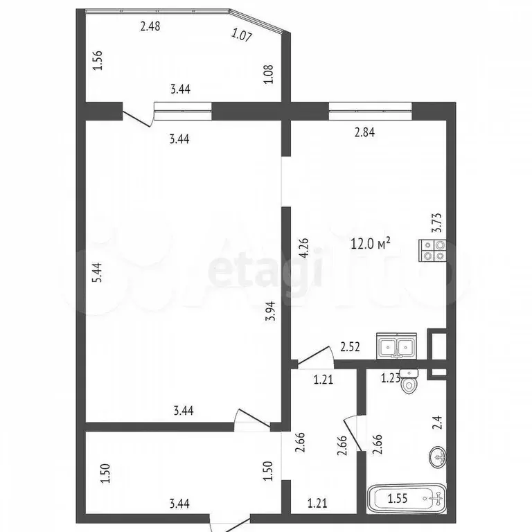 1-к. квартира, 43,1 м, 6/9 эт. - Фото 0
