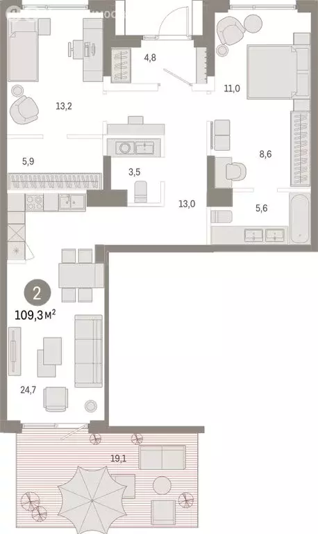 2-комнатная квартира: Омск, Кировский округ (109.33 м) - Фото 1