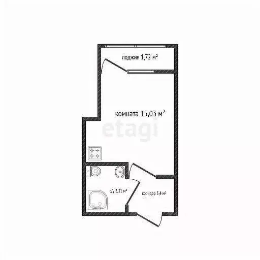 Студия Адыгея, Майкоп Степная ул., 2лит1 (23.46 м) - Фото 2