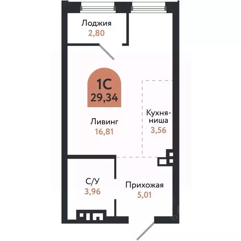 Студия Томская область, Томск Черемошники мкр, ул. Бердская, 14/3 ... - Фото 1