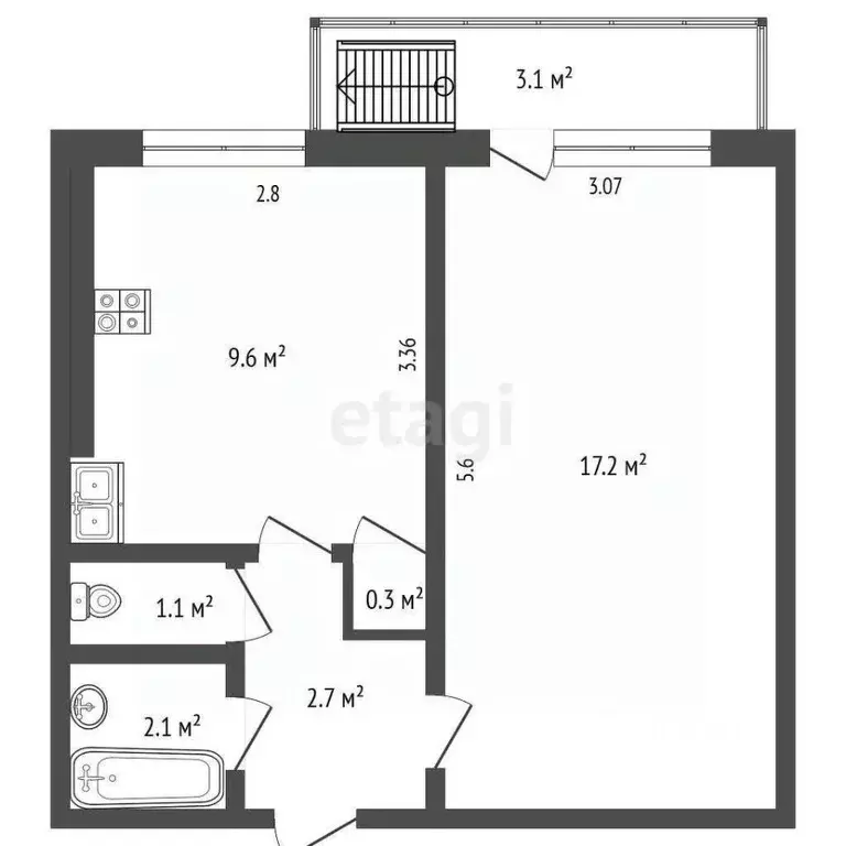 1-к кв. Хабаровский край, Комсомольск-на-Амуре ул. Дикопольцева, 41 ... - Фото 2