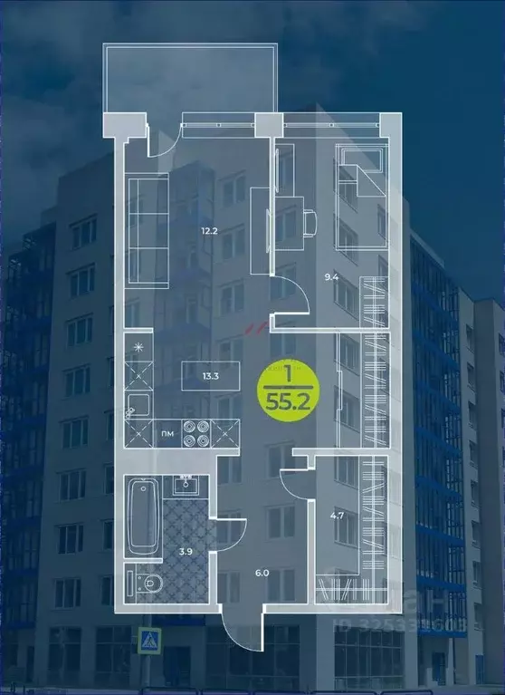 2-к кв. Хакасия, Абакан Арбан мкр, Новый Бульвар жилой комплекс (55.2 ... - Фото 1