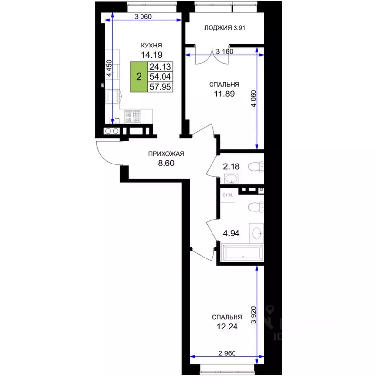 2-к кв. Калининградская область, Гурьевск Включи жилой комплекс (57.95 ... - Фото 1
