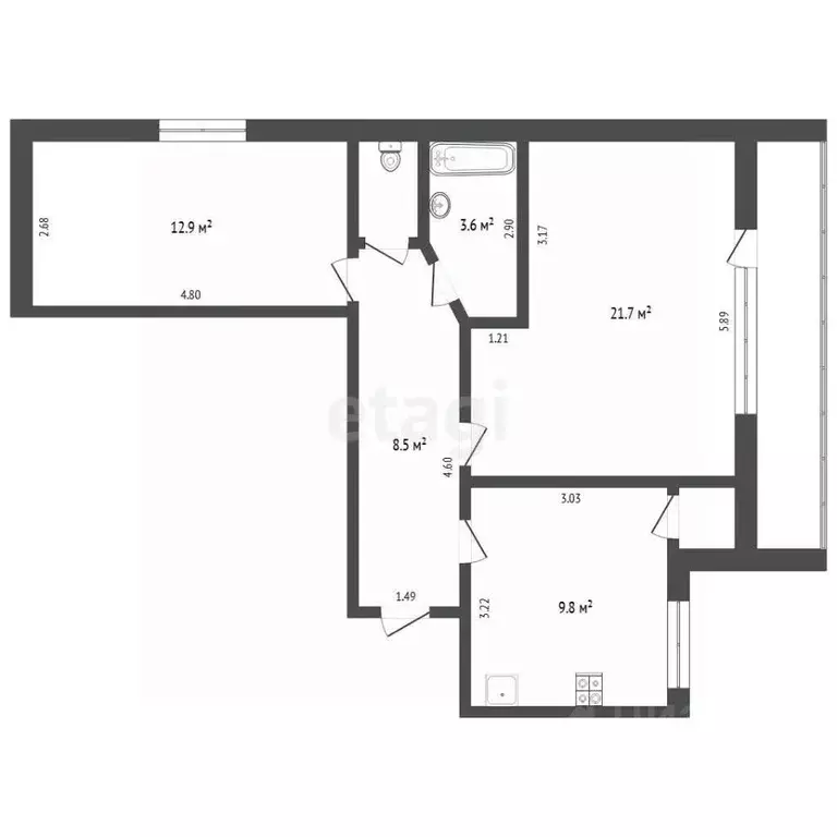 2-к кв. Тюменская область, Тюмень ул. Водников, 12 (60.6 м) - Фото 1
