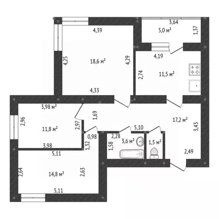 3-к кв. Башкортостан, Уфа ул. Ахметова, 353 (84.0 м) - Фото 1