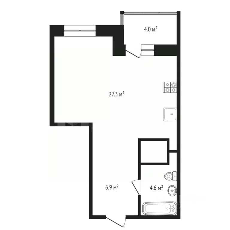 Студия Тюменская область, Тюмень ул. Мельникайте, 2к17 (42.9 м) - Фото 2