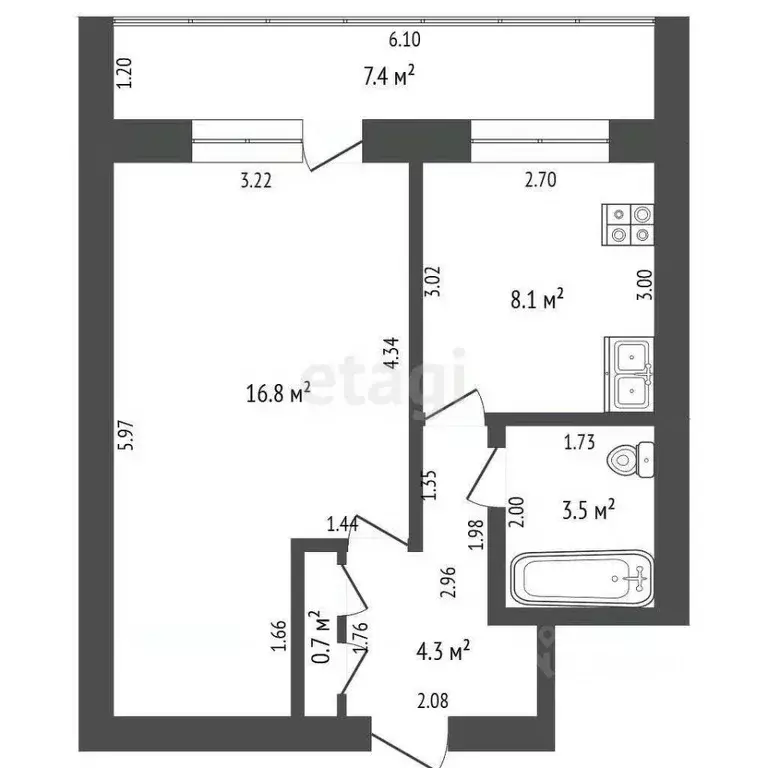 1-к кв. Башкортостан, Стерлитамак просп. Октября, 73 (33.4 м) - Фото 2