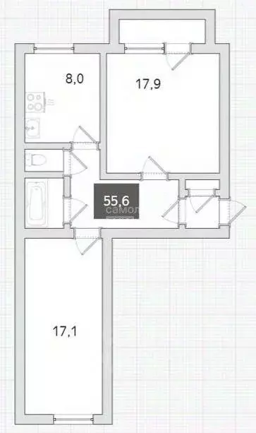 Квартира, 2 комнаты, 55.6 м - Фото 0