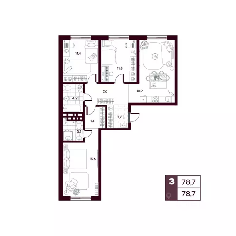 3-к кв. Тюменская область, Тюменский муниципальный округ, д. Дударева ... - Фото 1