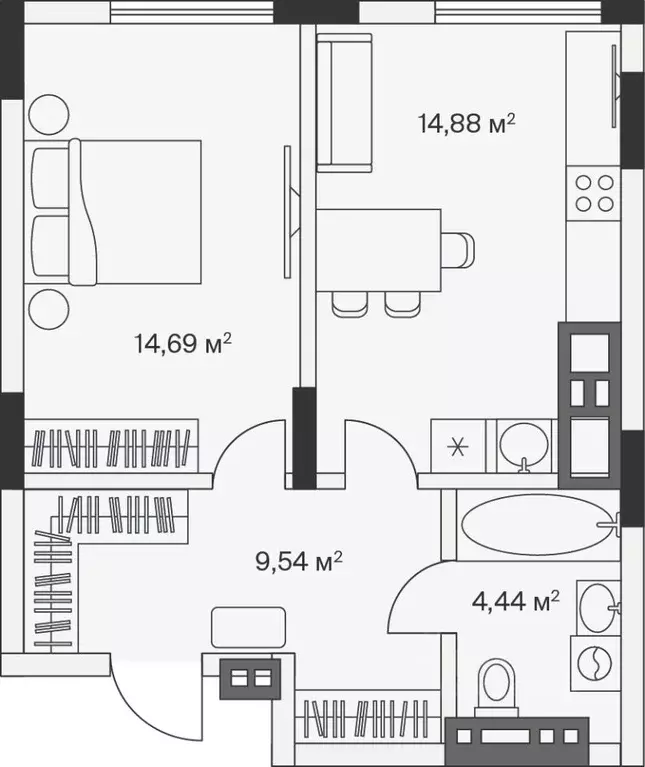 1-к кв. Калининградская область, Гурьевский муниципальный округ, пос. ... - Фото 1