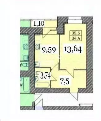 1-к кв. Тамбовская область, Тамбов Мичуринская ул., 234 (35.5 м) - Фото 1