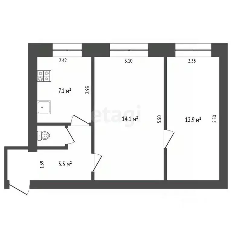 2-к кв. Владимирская область, Петушки Трудовая ул., 12 (44.1 м) - Фото 2