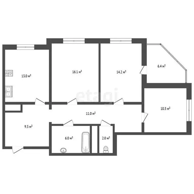 3-комнатная квартира: Чита, микрорайон Царский, 8 (82.7 м) - Фото 1