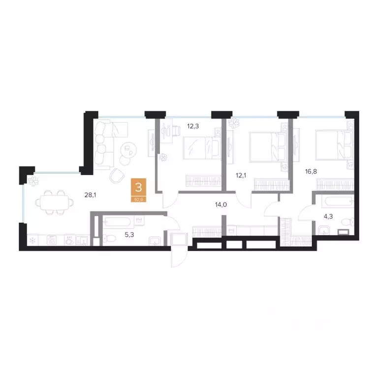 3-к кв. Курская область, Курск Парковый квартал Чувства жилой комплекс ... - Фото 1