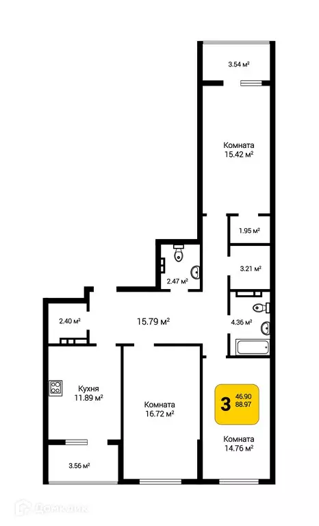 Продаётся 3-к квартира, 92.52 м - Фото 0