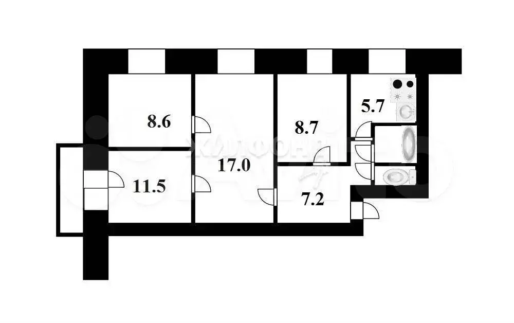 4-к. квартира, 63,1 м, 5/5 эт. - Фото 0