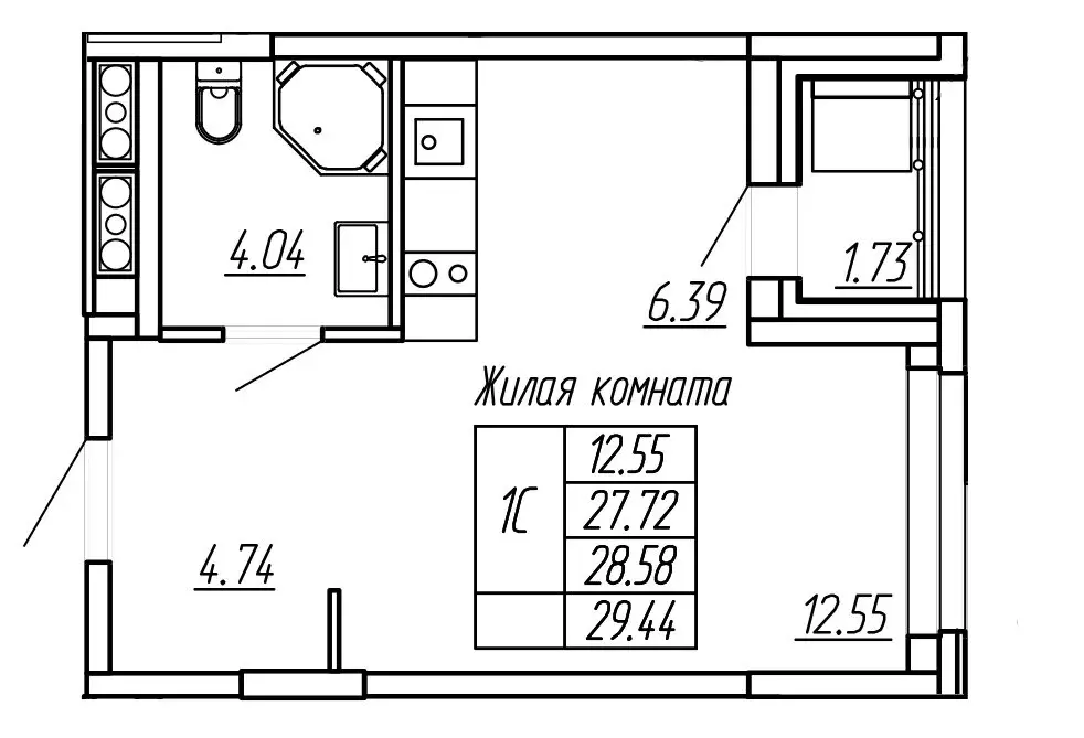 1-комнатная квартира: Йошкар-Ола, жилой комплекс Два Капитана (28.58 ... - Фото 0