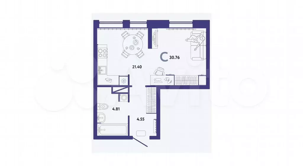 Квартира-студия, 30,8 м, 3/16 эт. - Фото 1